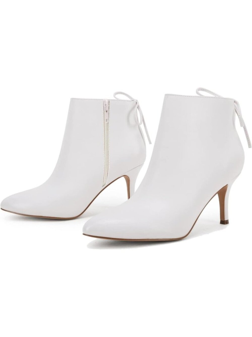 Women's White Pointed Toe Heels Ankle Booties Kitten Stiletto Strappy Boots
